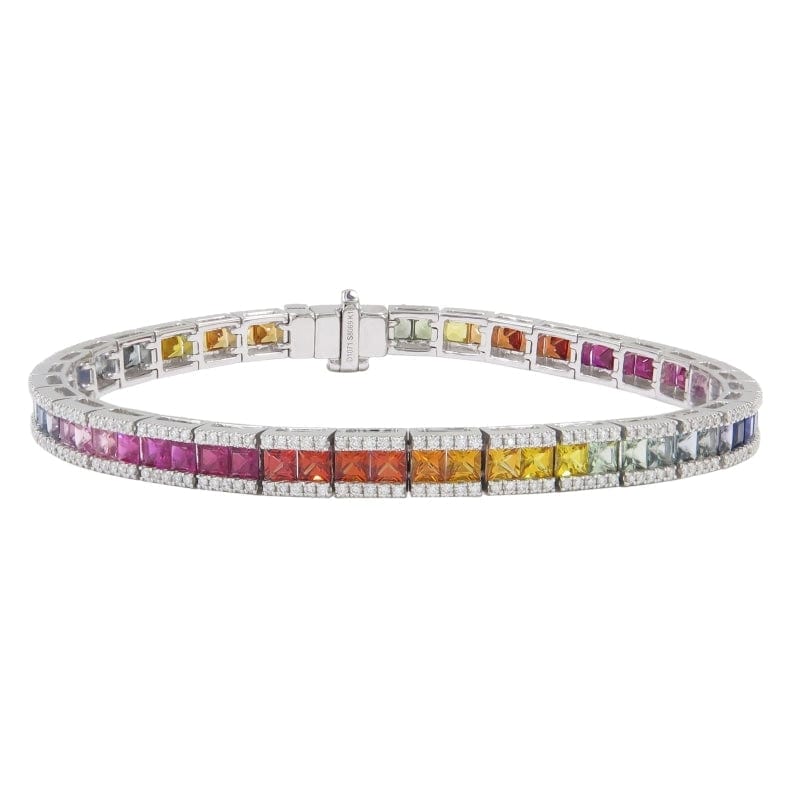 Rainbow Tennis Bracelet With Princess Cut Sapphires And Round