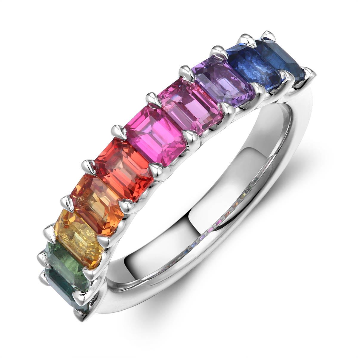 Single Row Rainbow Baguette Ring