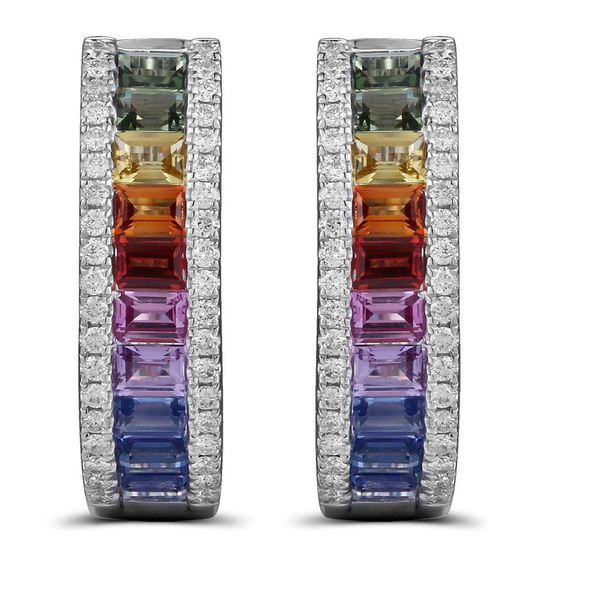 Baguette Rainbow Hoop Earrings With Round Diamonds