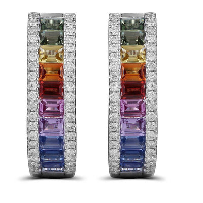 Baguette Rainbow Hoop Earrings With Round Diamonds