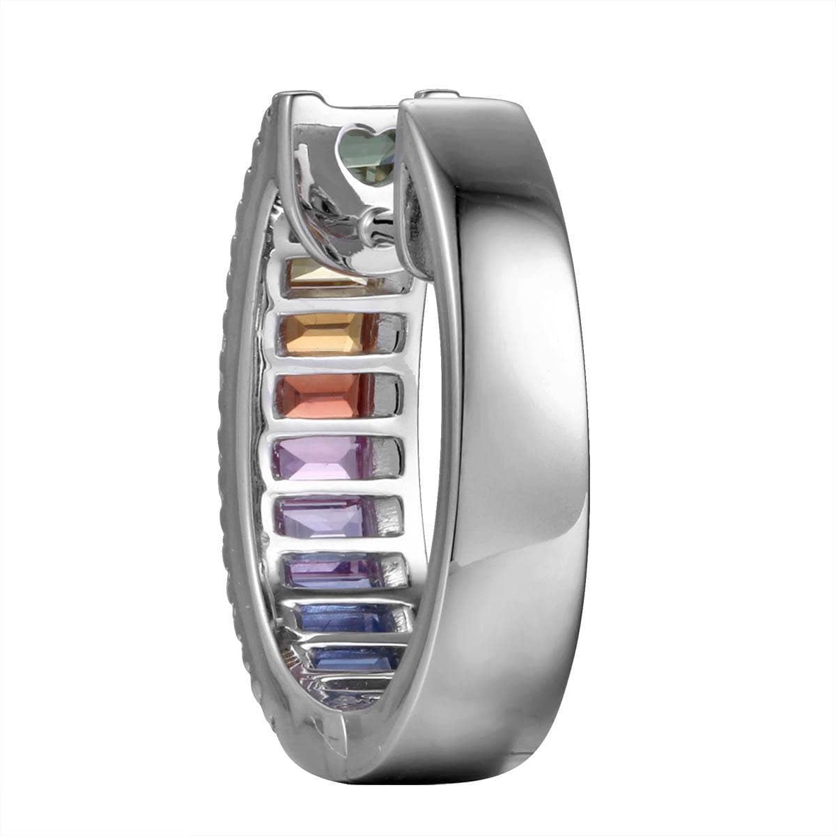 Baguette Rainbow Hoop Earrings With Round Diamonds