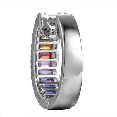 Baguette Rainbow Hoop Earrings With Round Diamonds