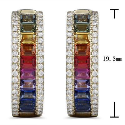 Baguette Rainbow Hoop Earrings With Round Diamonds