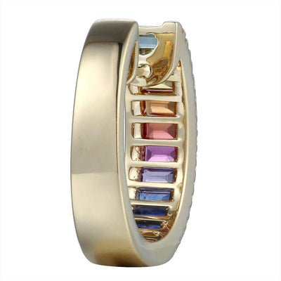 Baguette Rainbow Hoop Earrings With Round Diamonds
