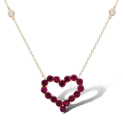 BIG HEART SHAPED WITH RUBY'S AND DIAMONDS PENDANT