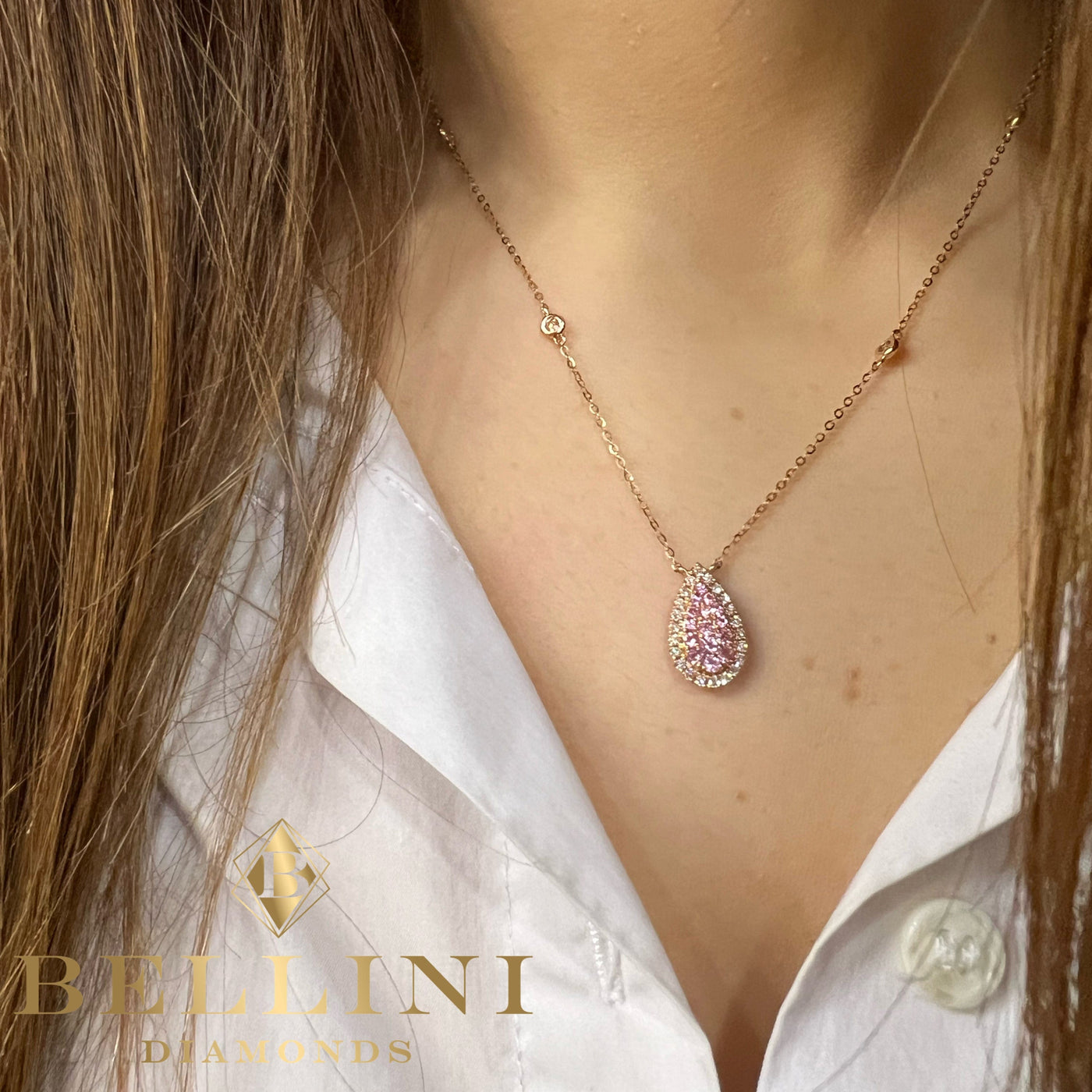 BIG PEAR SHAPED PENDANT WITH PINK SAPPHIRES AND DIAMONDS