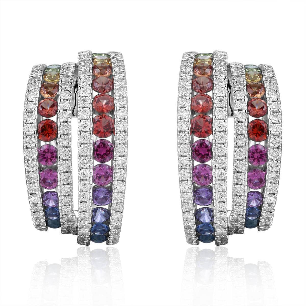Cloned Rainbow Hoop Earrings With Round Diamonds