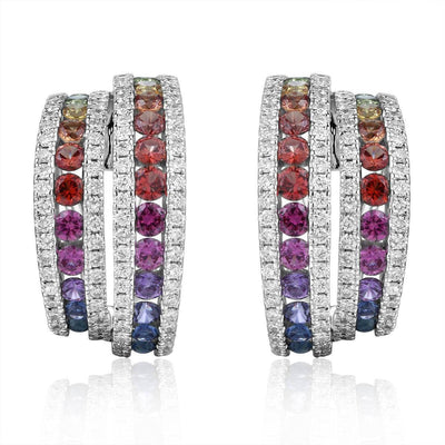 Cloned Rainbow Hoop Earrings With Round Diamonds