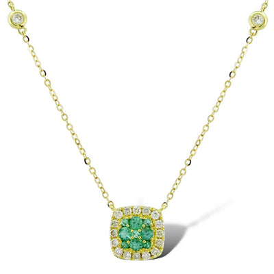 CUSHION SHAPED PENDANT WITH EMERALDS AND DIAMONDS