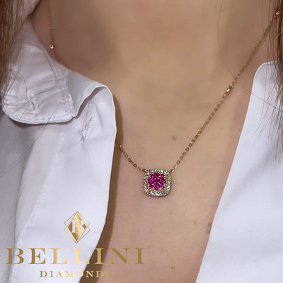 CUSHION SHAPED PENDANT WITH RUBY AND DIAMONDS
