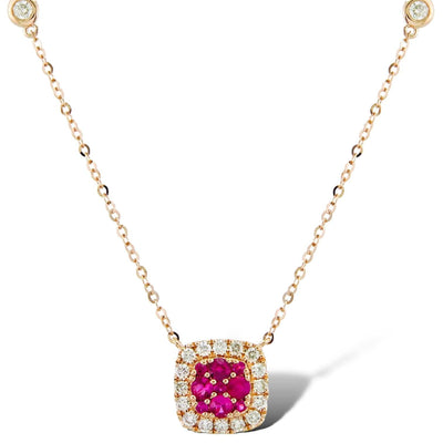 CUSHION SHAPED PENDANT WITH RUBY AND DIAMONDS