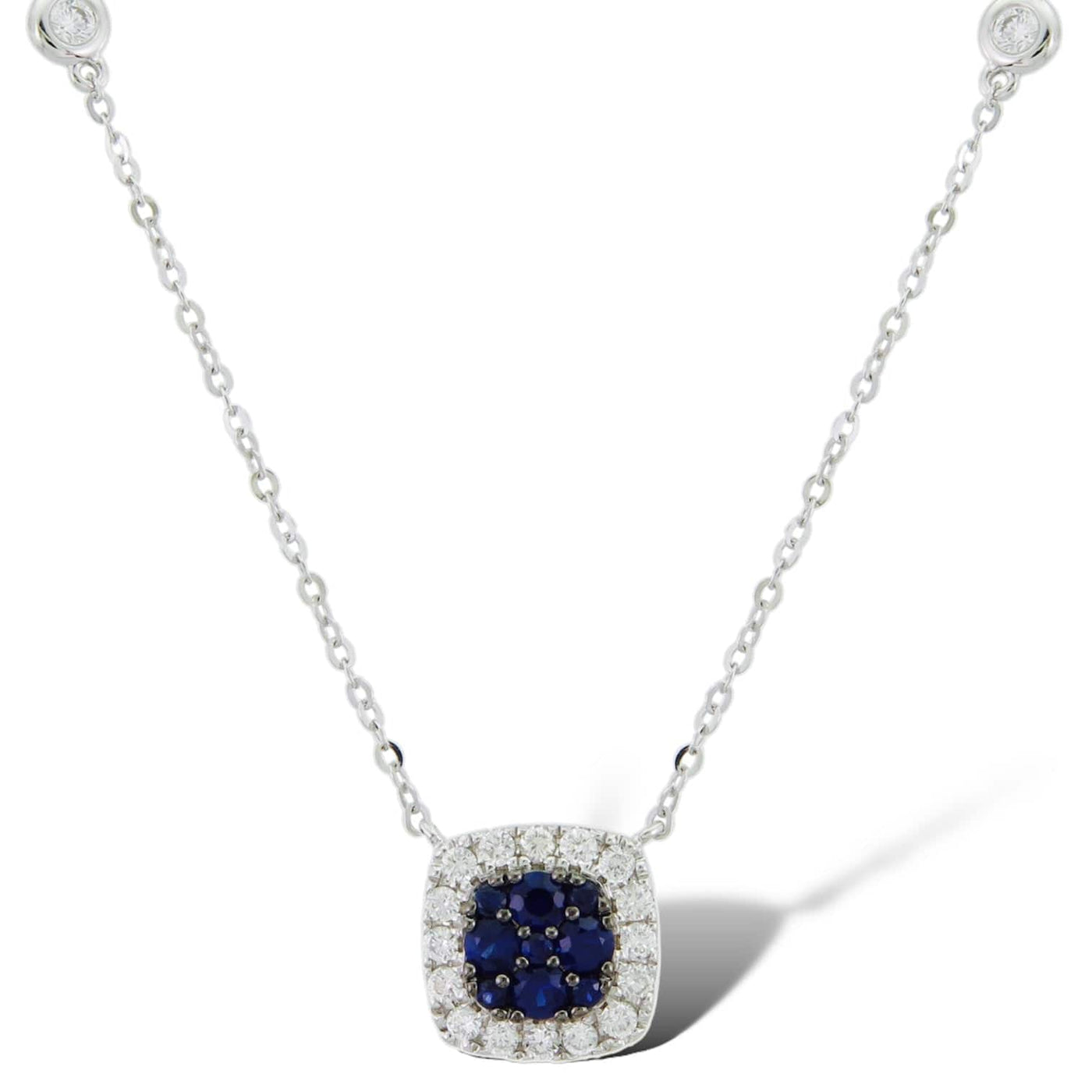 CUSHION SHAPED PENDANT WITH SAPPHIRES AND DIAMONDS