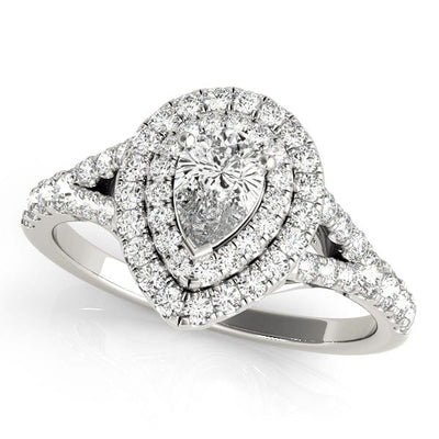 DOUBLE HALO PEAR WITH V BAND RING
