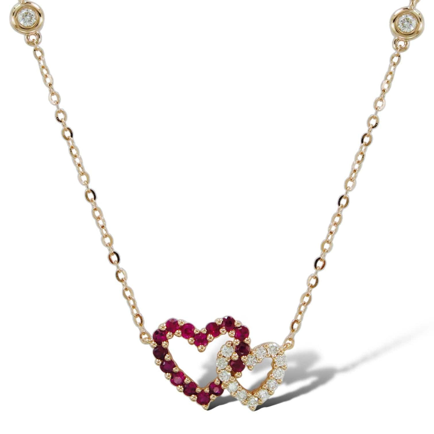 DOUBLE HEART WITH RUBY'S AND DIAMONDS PENDANT