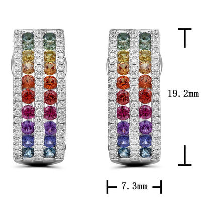 Dual Mini Rainbow Hoop Earrings With Round Diamonds
