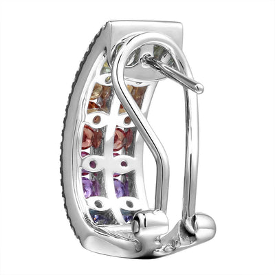 Dual Mini Rainbow Hoop Earrings With Round Diamonds