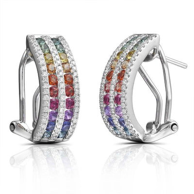 Dual Mini Rainbow Hoop Earrings With Round Diamonds