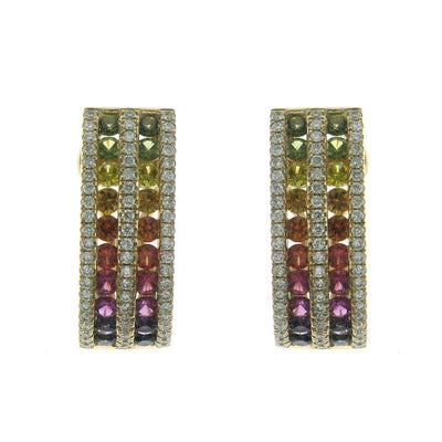 Dual Mini Rainbow Hoop Earrings With Round Diamonds