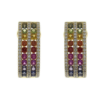 Dual Mini Rainbow Hoop Earrings With Round Diamonds