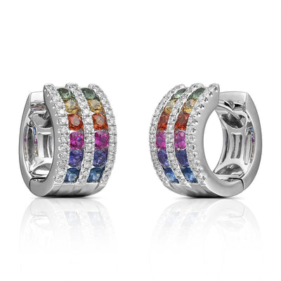 Dual Rainbow Earrings With Round Diamonds