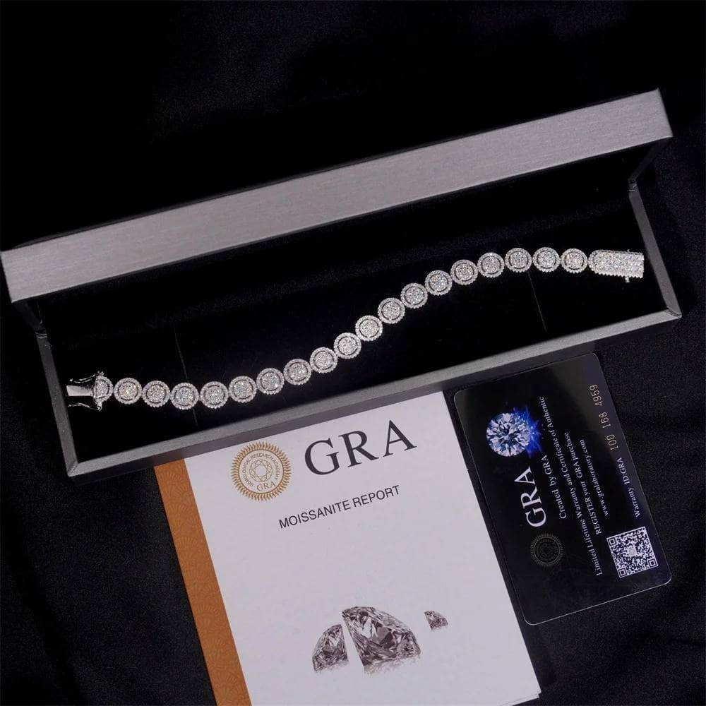 Moissanite 10 MM Halo Tennis Bracelet - 925 Silver