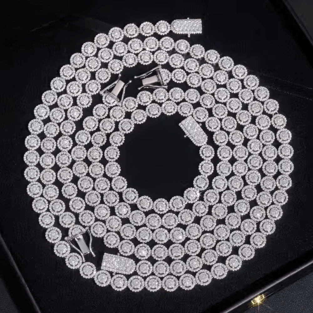 Moissanite 10 MM Halo Tennis Chain - 925 Silver