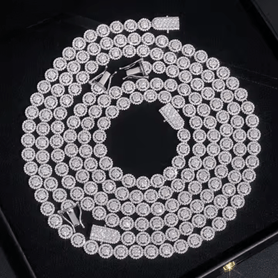 Moissanite 10 MM Halo Tennis Chain - 925 Silver