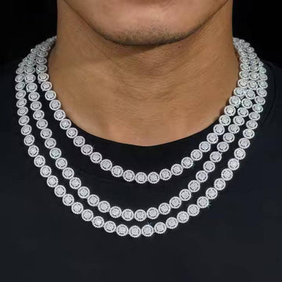Moissanite 10 MM Halo Tennis Chain - 925 Silver