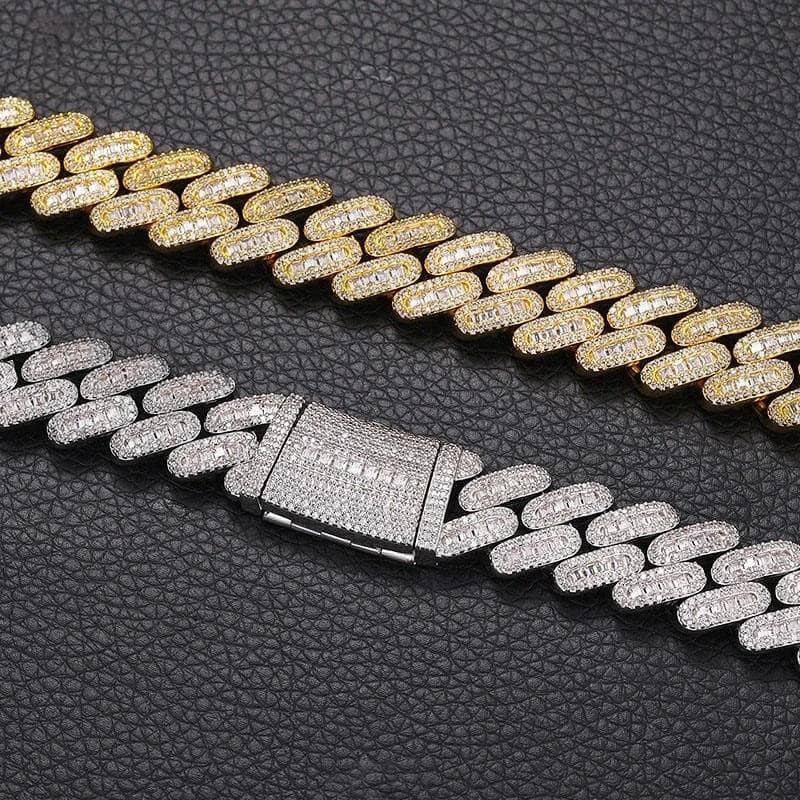 Moissanite 14 MM Baguette Round Edge Cuban Link Chain - 925 Silver