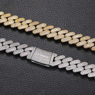 Moissanite 14 MM Baguette Round Edge Cuban Link Chain - 925 Silver