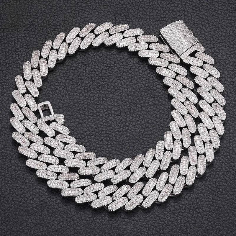 Moissanite 14 MM Baguette Round Edge Cuban Link Chain - 925 Silver