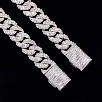 Moissanite 18 MM 3-Row Cuban Link Bracelet - 925 Silver