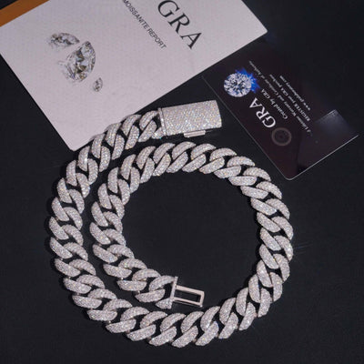 Moissanite 18 MM 3-Row Cuban Link Chain - 925 Silver