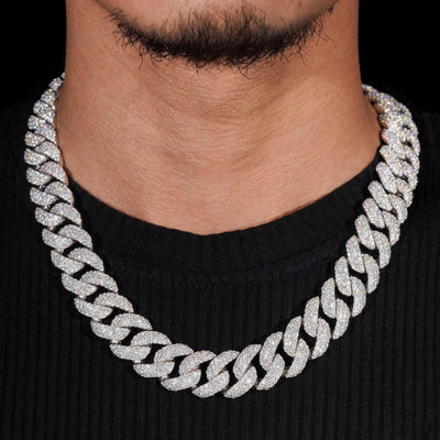 Moissanite 18 MM 3-Row Cuban Link Chain - 925 Silver