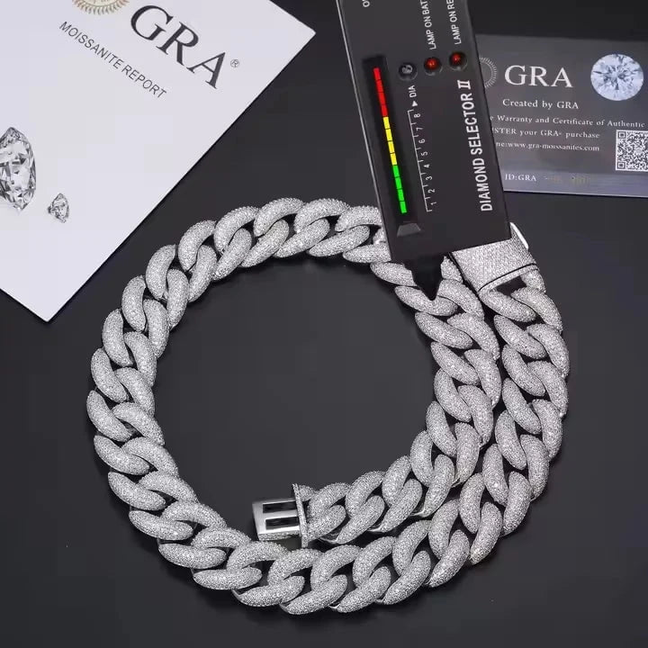 Moissanite 20 MM Cuban Link Chain - 925 Silver
