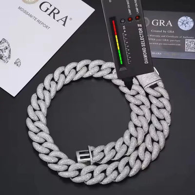 Moissanite 20 MM Cuban Link Chain - 925 Silver
