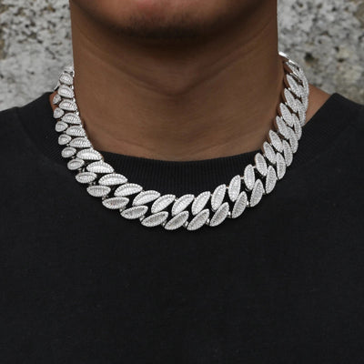 Moissanite 20 MM Leaf Baguette Cuban Link Chain - 925 Silver