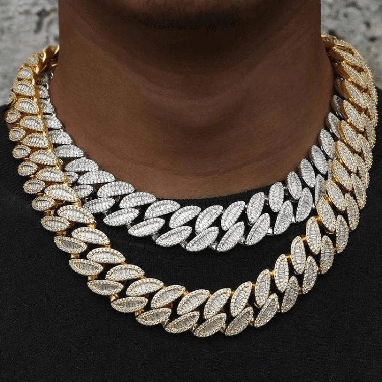 Moissanite 20 MM Leaf Baguette Cuban Link Chain - 925 Silver