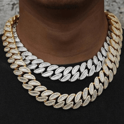 Moissanite 20 MM Leaf Baguette Cuban Link Chain - 925 Silver