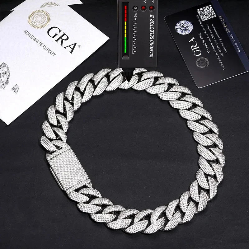 Moissanite 22 MM Straight Edge Cuban Link Chain - 925 Silver