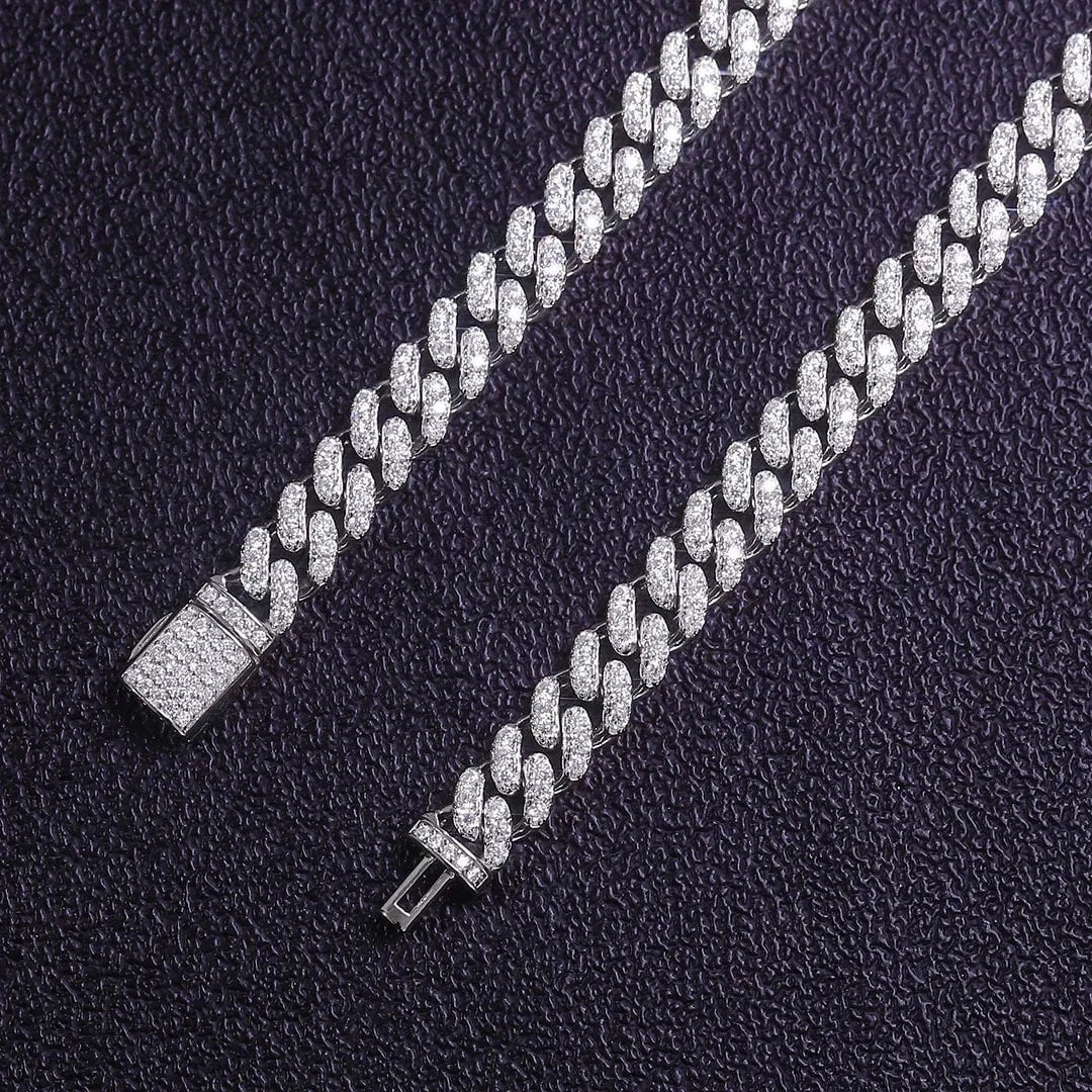 Moissanite 8 MM Cuban Link Chain - 925 Silver