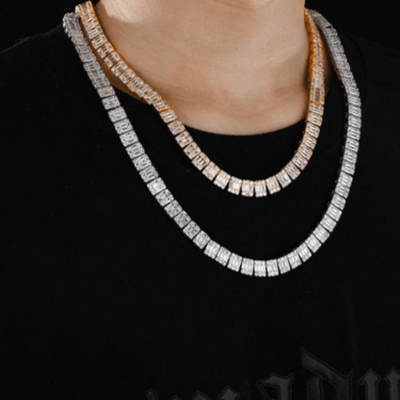 Moissanite 9 MM Square Baguette Chain - 925 Silver