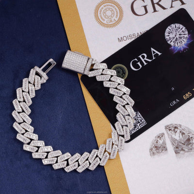 Moissanite Baguette Cuban Link Bracelet - 925 Silver