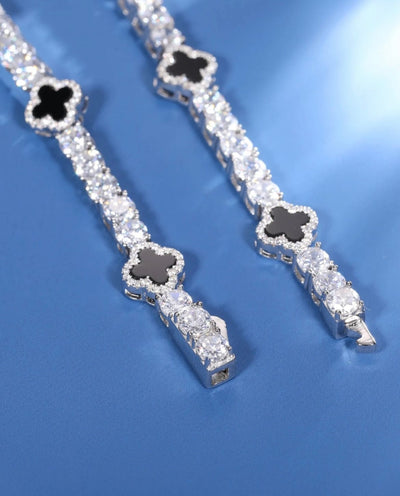 Moissanite Black Mini Clover Tennis Bracelet - 925 Silver