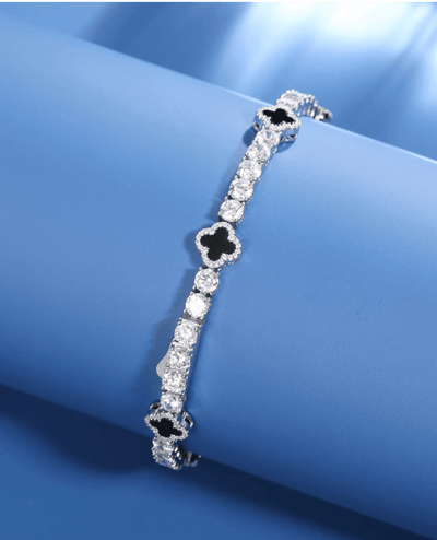 Moissanite Black Mini Clover Tennis Bracelet - 925 Silver