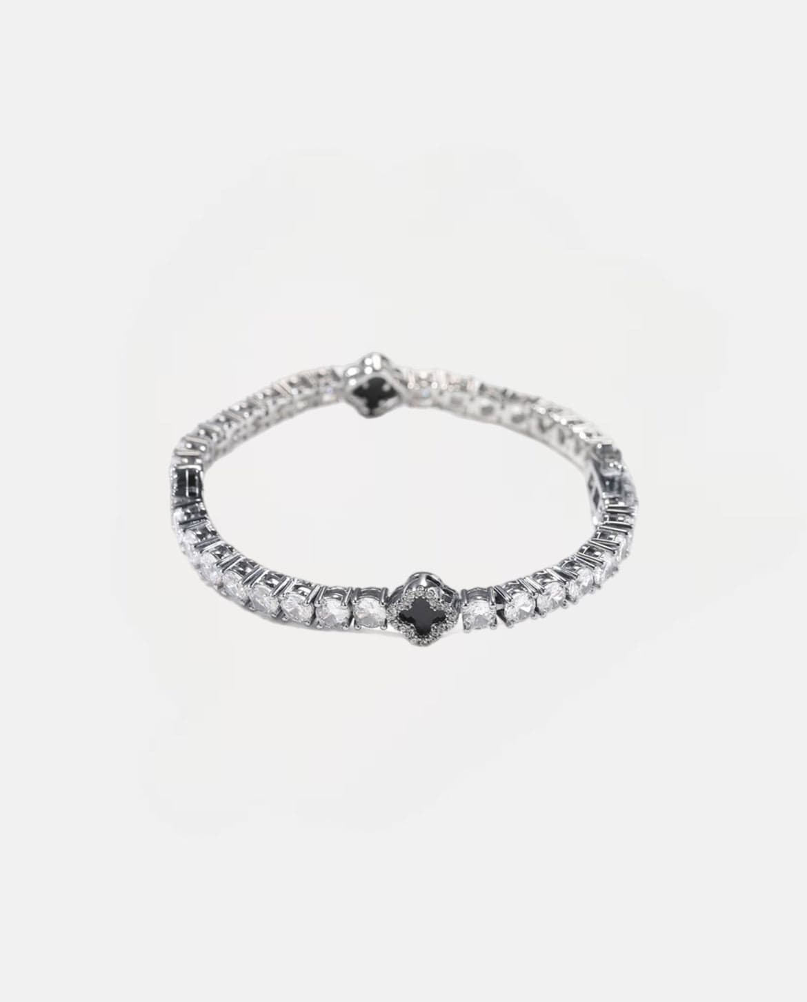 Moissanite Black Mini Clover Tennis Bracelet - 925 Silver