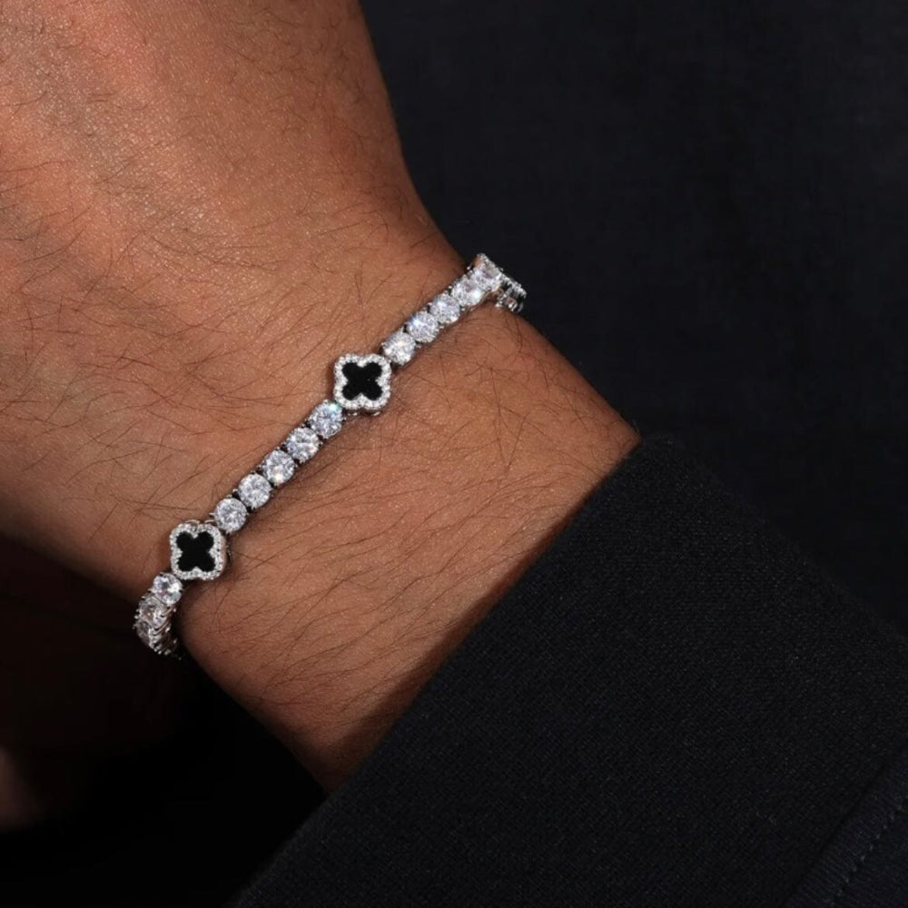 Moissanite Black Mini Clover Tennis Bracelet - 925 Silver