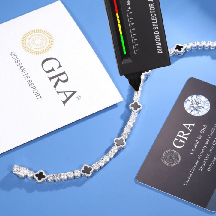 Moissanite Black Mini Clover Tennis Bracelet - 925 Silver