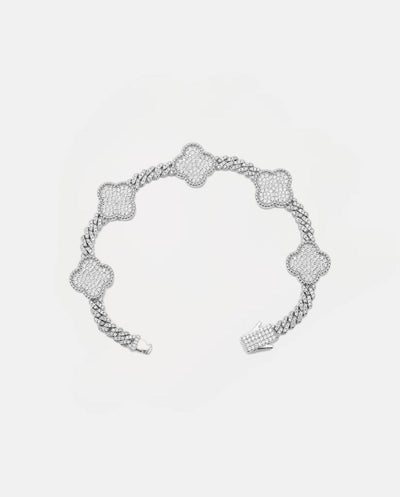 Moissanite Clover Cuban Bracelet - 925 Silver