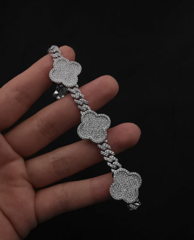 Moissanite Clover Cuban Bracelet - 925 Silver